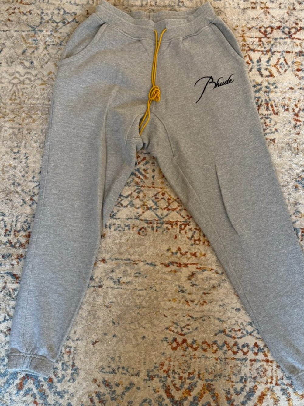 Rhude Grey Script Logo Sweatpants M